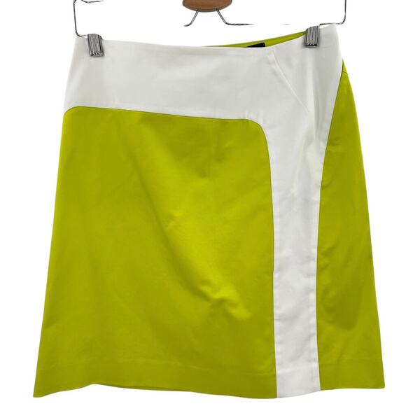 Piazza Sempione Neon‎ Lime Green Cream Colorblock Mini Skirt Size 38 US 2 - Picture 3 of 9
